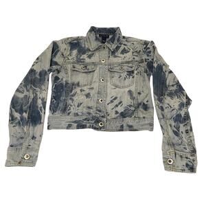 Ann Taylor Jeans Vintage Tie Dye Denim Crop Jean Jacket Women's S Blue Tie Dye